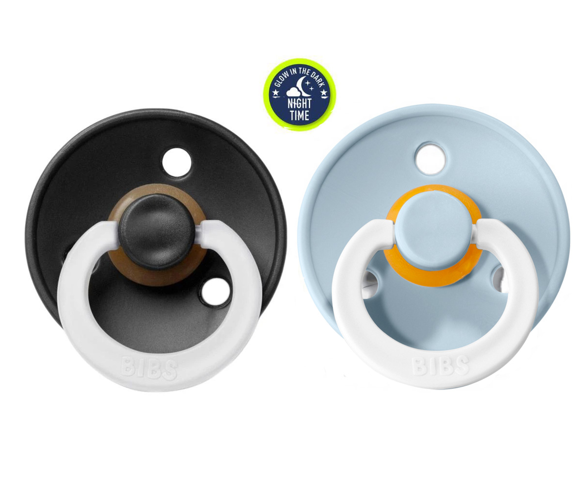BIBS 2 Chupetas Noturnas 6-18m – Iron/Baby Blue