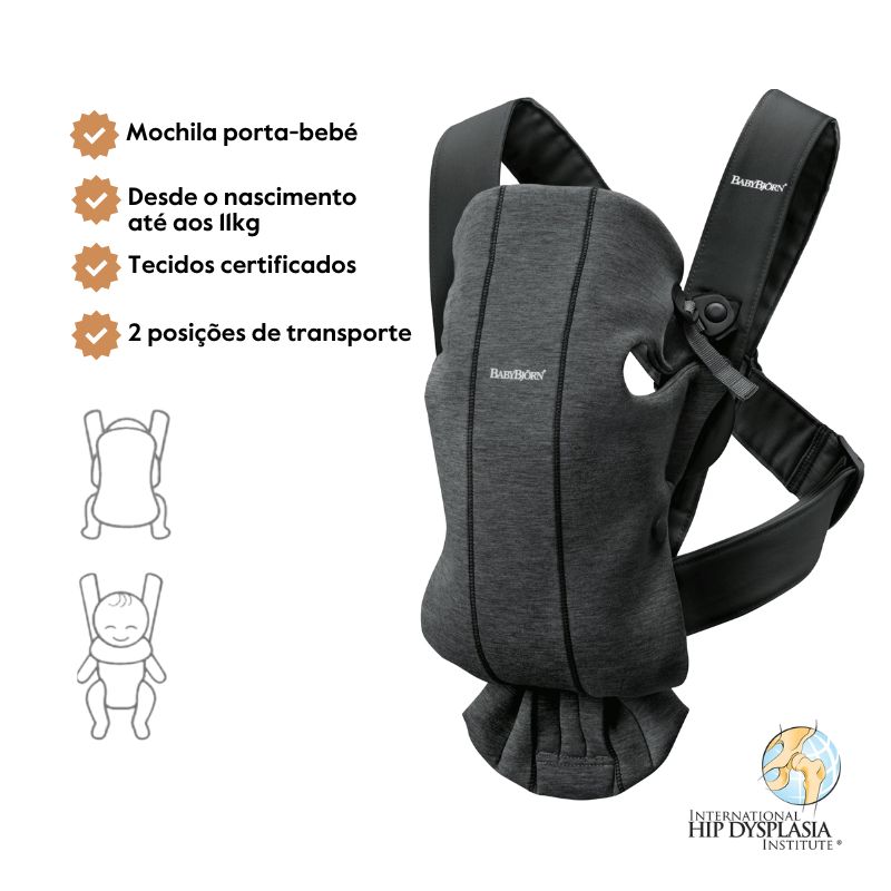 BabyBjorn Mochila Porta Bebé Mini 3D Jersey – Gris carbón
