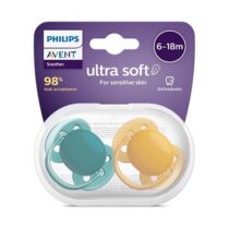Philips Avent - 2 Chupetas - Ultra Soft 6-18M - Lisas Verde/Ocre