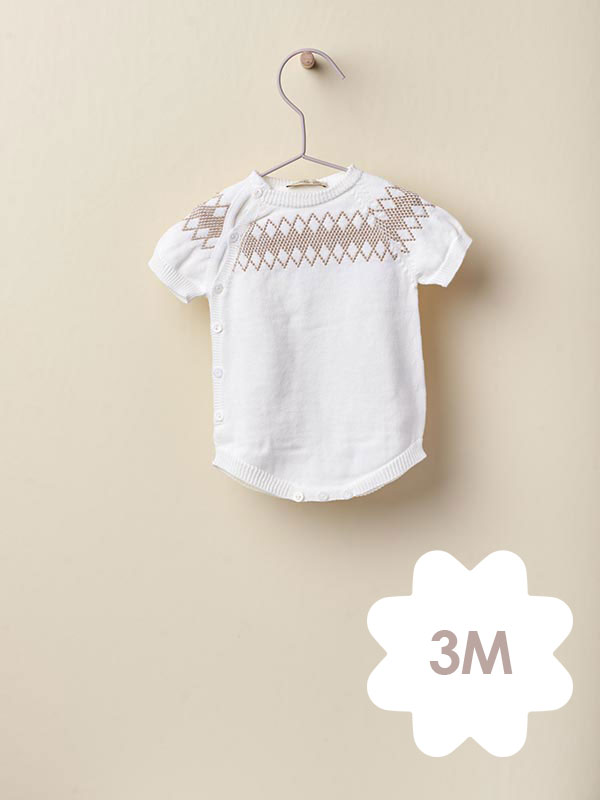 Wedoble Fofo de Manga Curta Tricotado Pérola – 3M