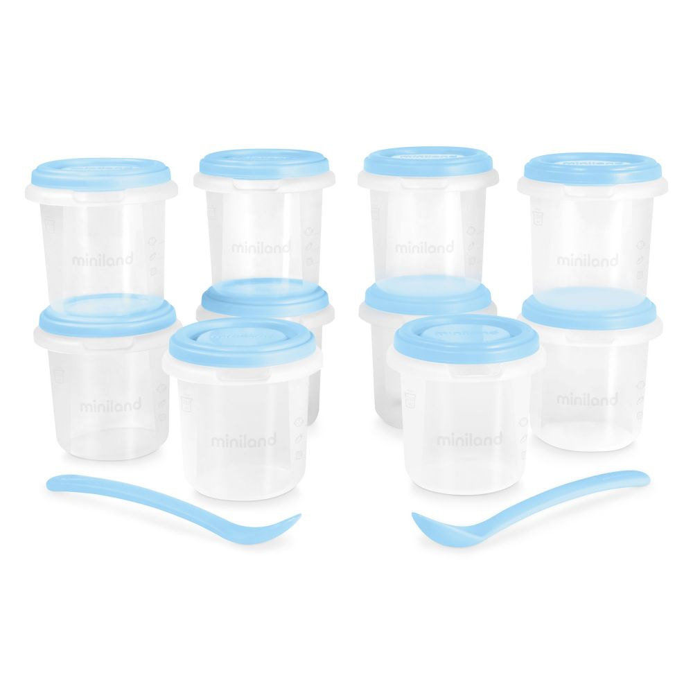 Miniland 10 Recipientes Herméticos 250ml + 2 Colheres Azul