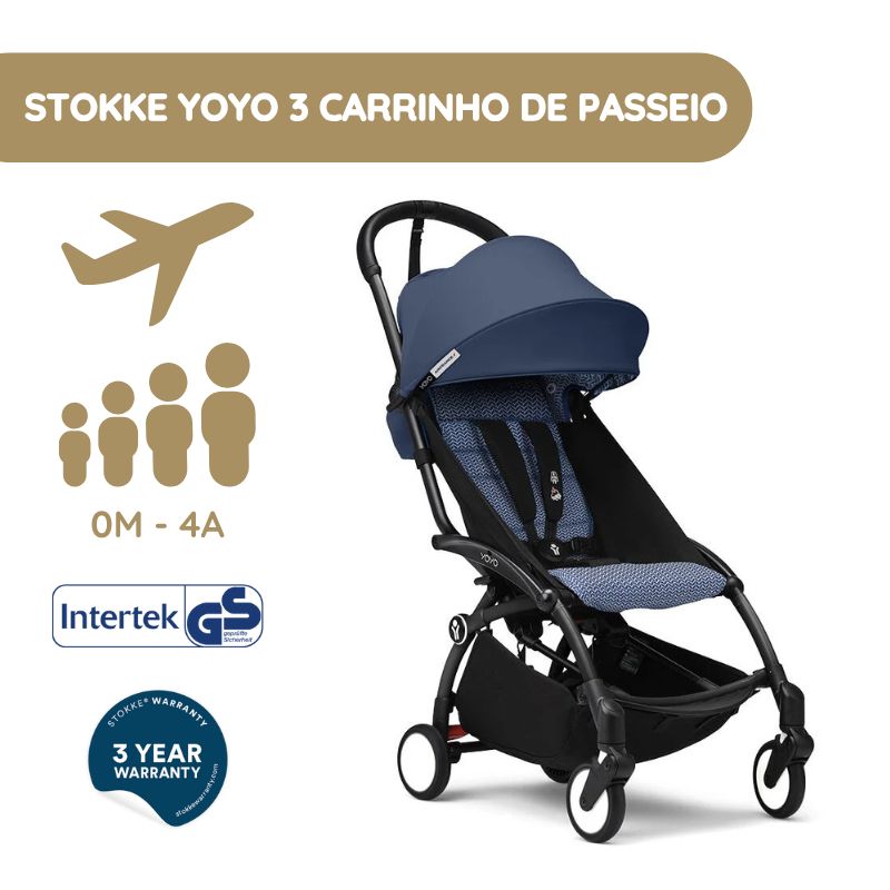 Stokke YOYO 3 Carrinho de Passeio – Black + Color Pack – Air France Blue