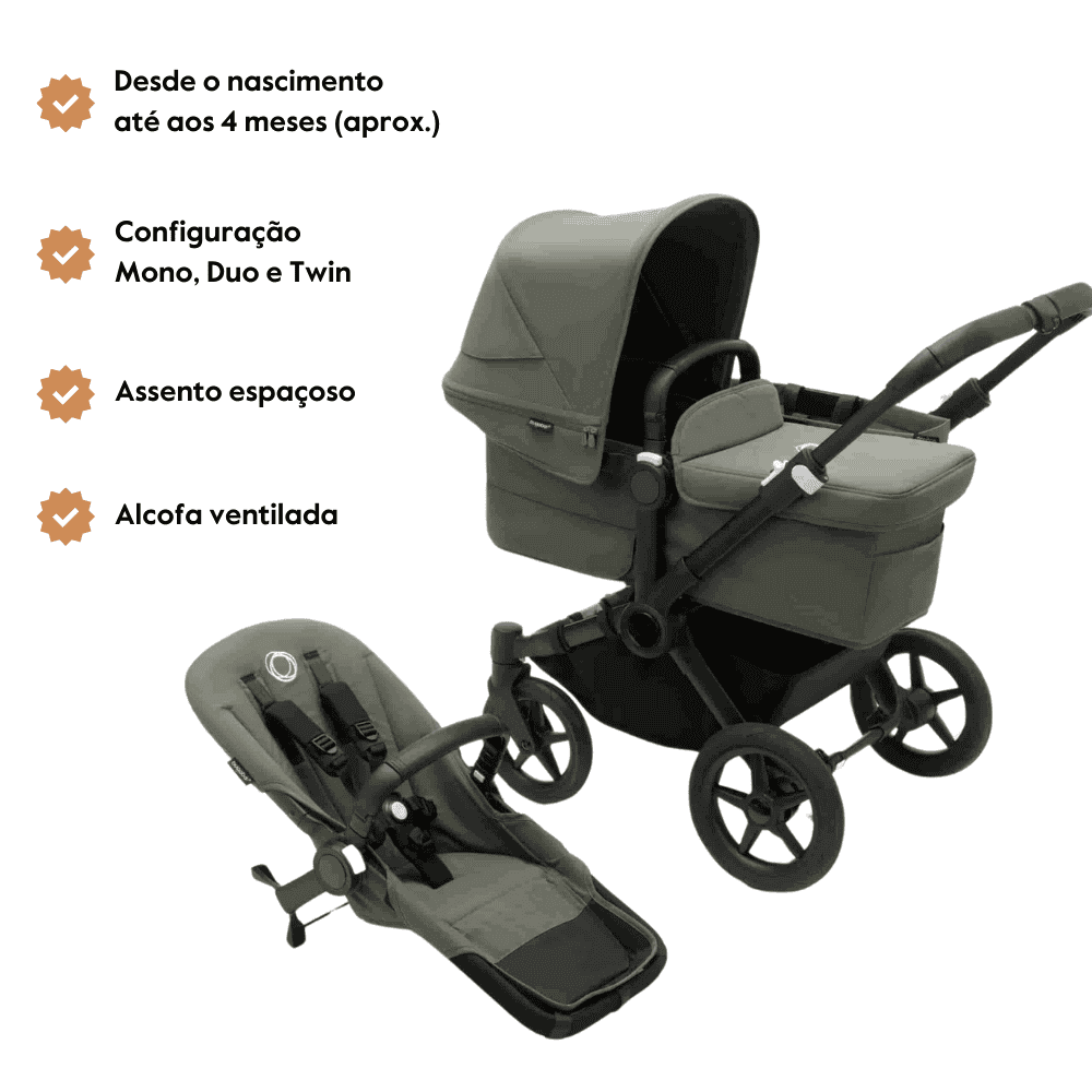 Carrinho de Bebé Donkey 5 Mono Completo da Bugaboo – Cresce com a família – Black/Forest Green