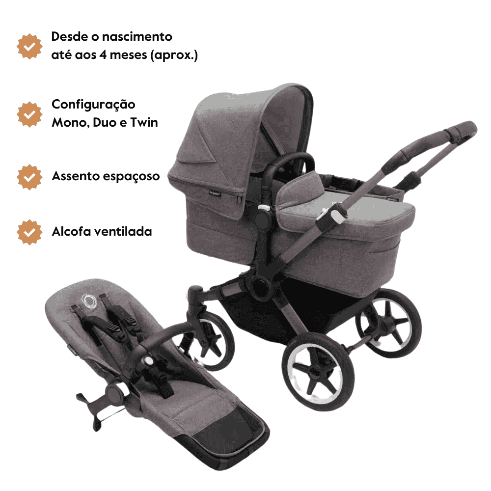 Carrinho de Bebé Donkey 5 Mono Completo da Bugaboo – Cresce com a família – Graphite/Gris Melange