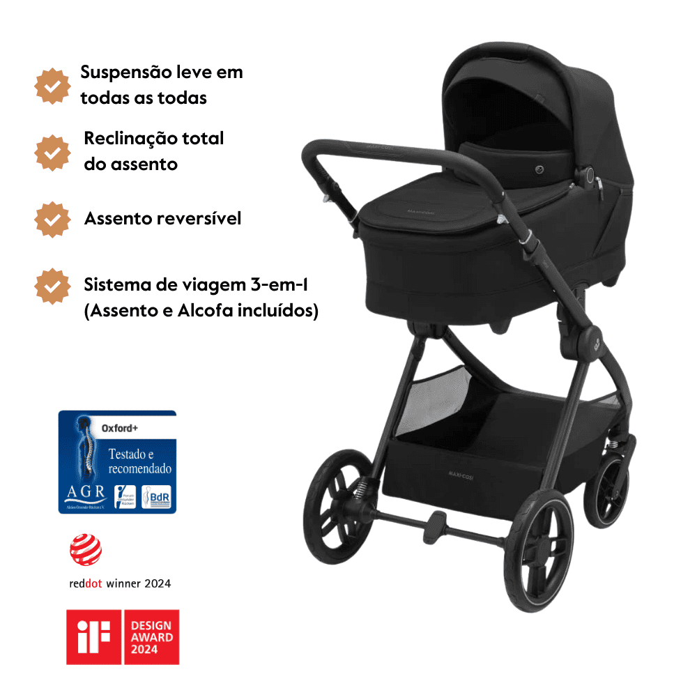 Carrinho de Bebé Oxford Plus da Maxi-Cosi – Sistema de viagem 3-em-1 – Twillic Black