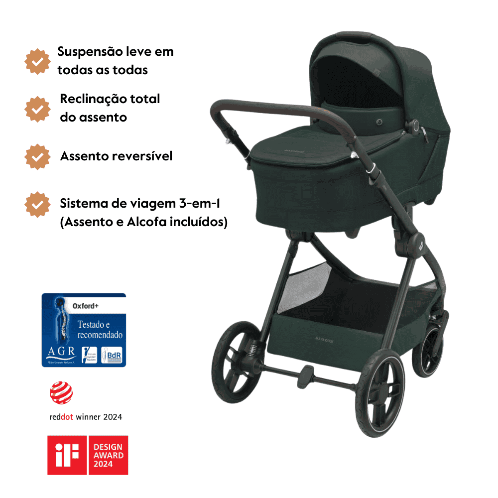Carrinho de Bebé Oxford Plus da Maxi-Cosi – Sistema de viagem 3-em-1 – Twillic Green