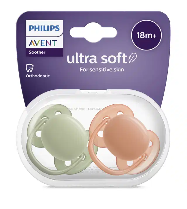 Philips Avent 2 Chupetas 18M+ Ultra Soft Lisas – Verde/Laranja