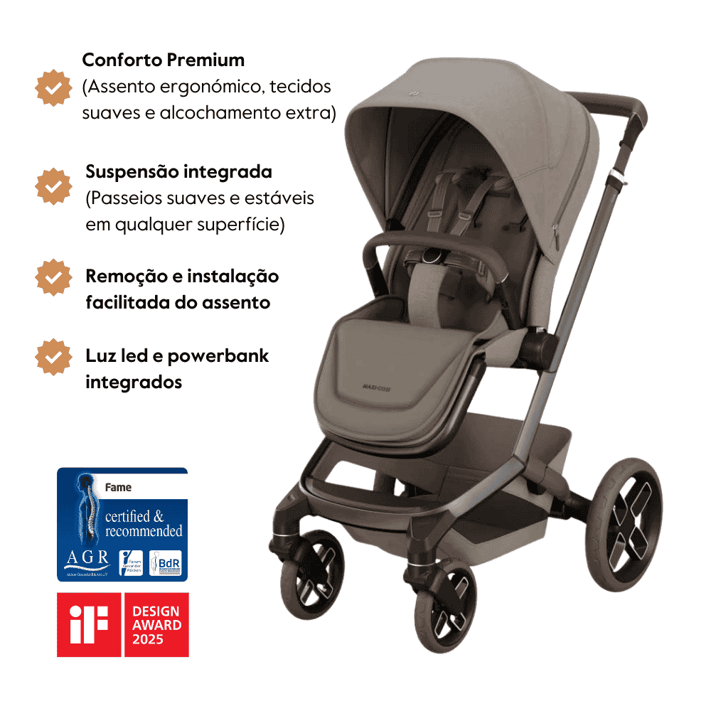 Carrinho de Bebé Fame da Maxi-Cosi – Conforto premium dos 0 meses aos 4 anos – Twillic Truffle