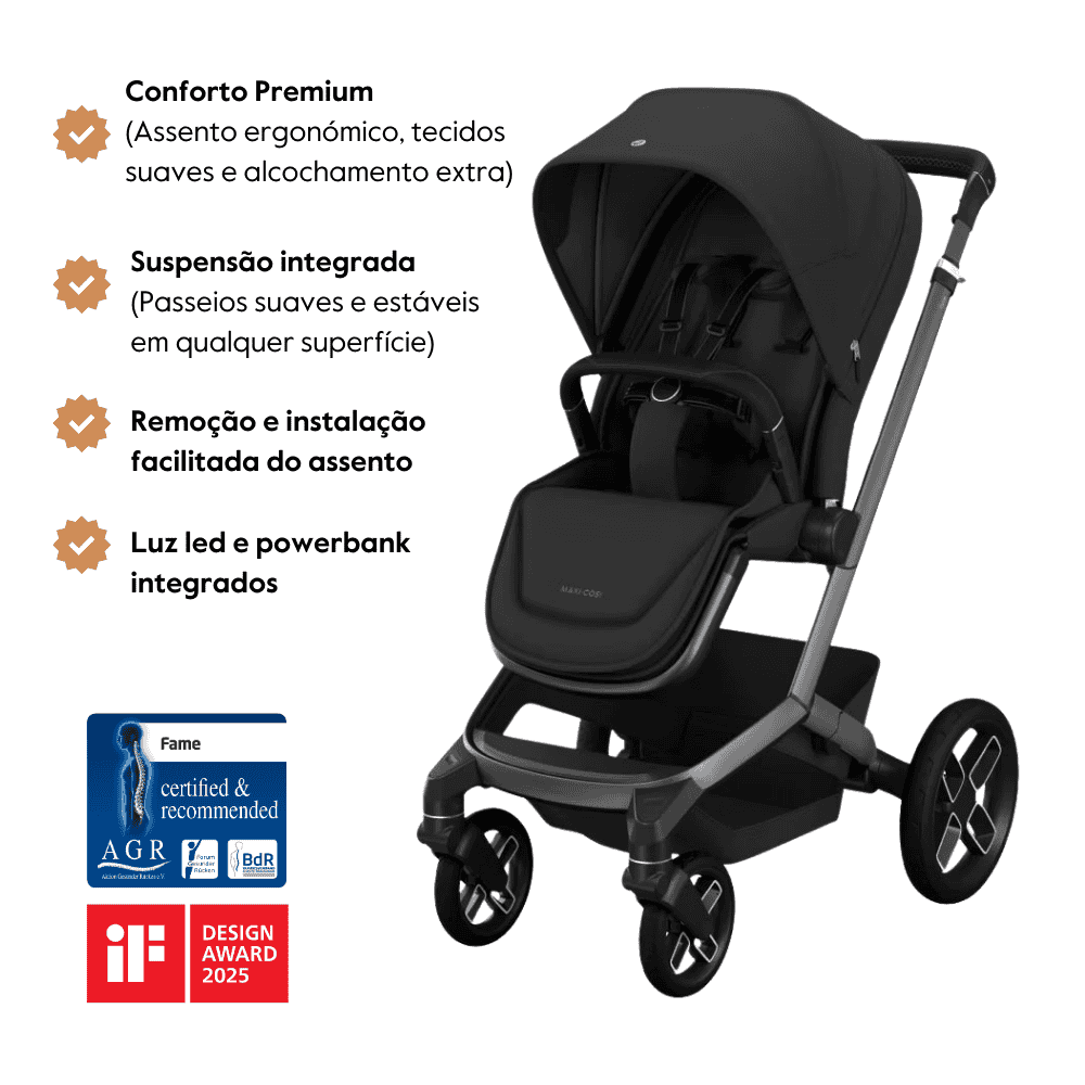Carrinho de Bebé Fame da Maxi-Cosi – Conforto premium dos 0 meses aos 4 anos – Twillic Black