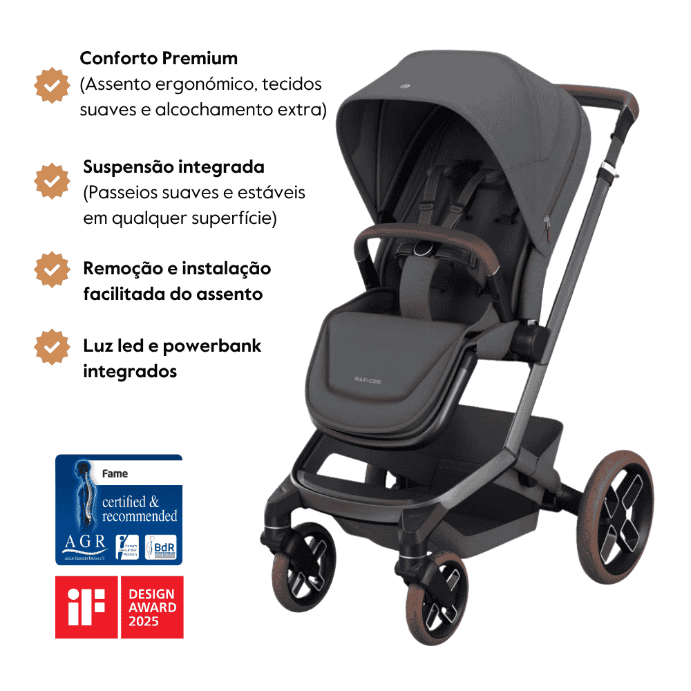Carrinho de Bebé Fame da Maxi-Cosi – Conforto premium dos 0 meses aos 4 anos – Twillic Graphite