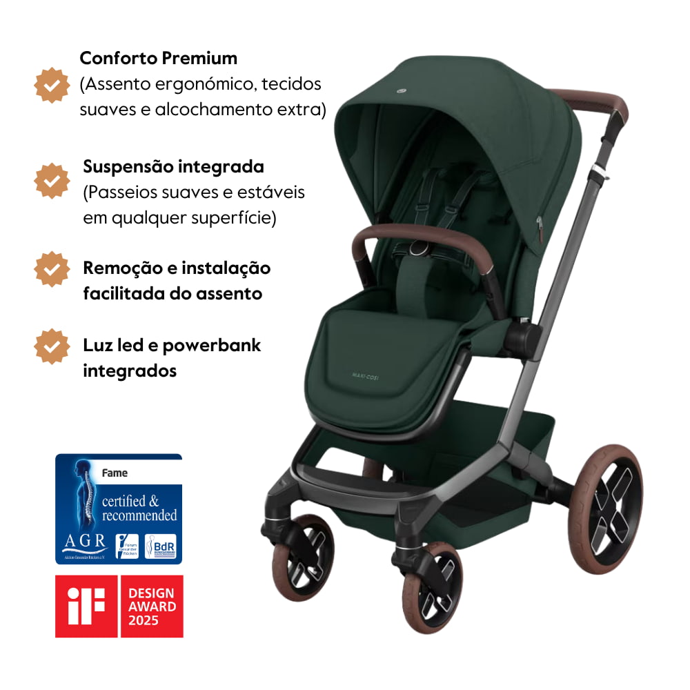 Carrinho de Bebé Fame da Maxi-Cosi – Conforto premium dos 0 meses aos 4 anos – Twillic Green