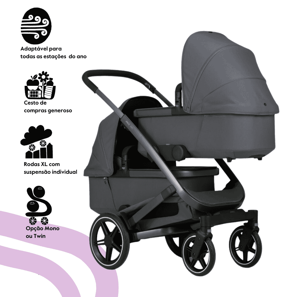 Joolz Geo3 Carrinho de Bebé (Twin) – Para gémeos ou dois bebés dos 0 aos 4 anos – Stone grey