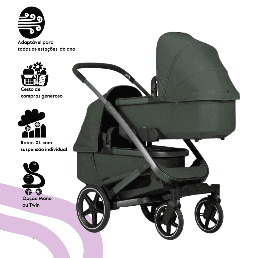 Joolz Geo3 Carrinho de Bebé (Twin) – Para gémeos ou dois bebés dos 0 aos 4 anos – Forest green