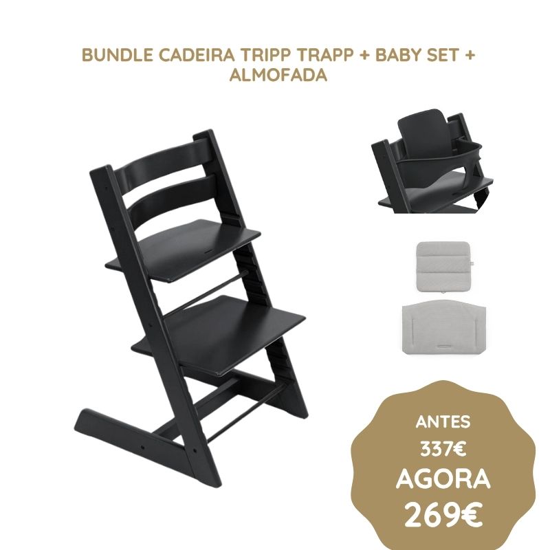 Stokke Bundle Cadeira Tripp Trapp + Baby Set + Almofada – Black
