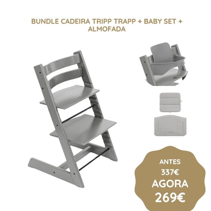 Stokke Bundle Cadeira Tripp Trapp + Baby Set + Almofada – Storm Grey