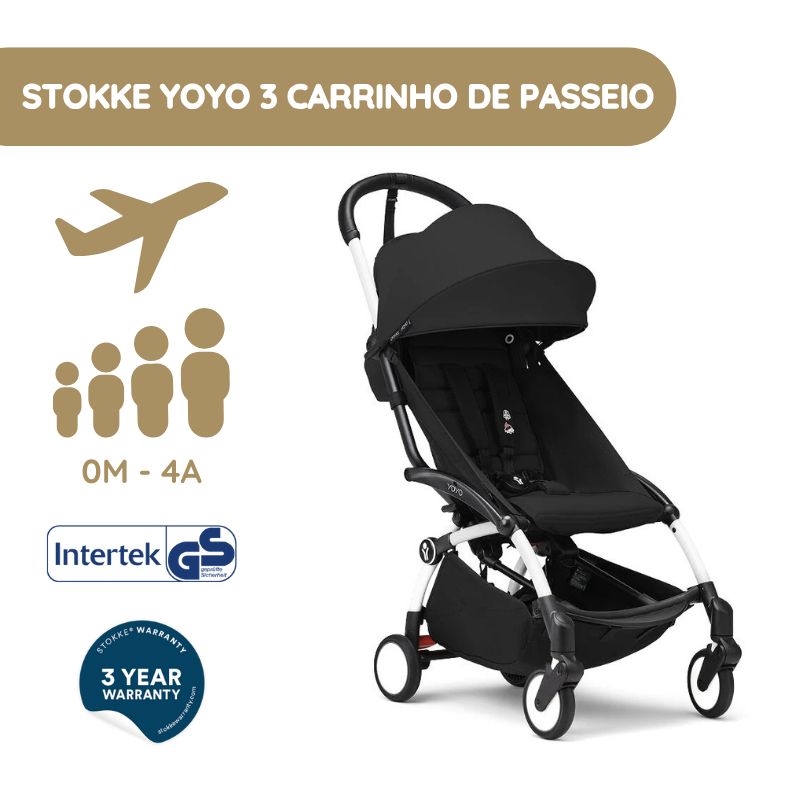 Stokke YOYO 3 Carrinho de Bebé – White + Color Pack – Black