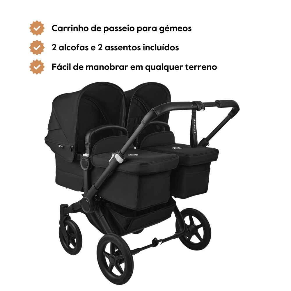 Carrinho de Bebé para Gémeos Bugaboo Donkey 5 Twin – Black/Midnight Black