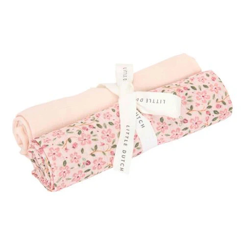 Little Dutch Swaddles 70 x 70 em Musselina – Soft Pink ; Fairy Floral