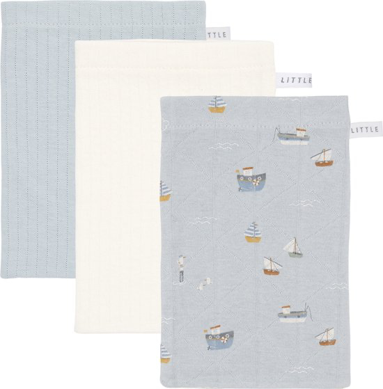 Little Dutch Mini Toalhinhas de Higiene | Washcloths – Sailors Bay Blue / Pure Soft White / Pure Soft Blue