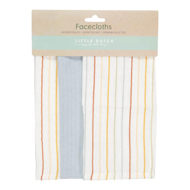 Little Dutch Toalhas de Rosto – Vintage Sunny Stripes / Pure Soft Blue