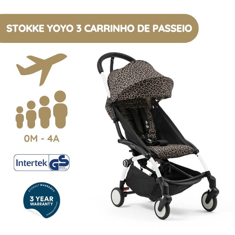 Stokke YOYO 3 Carrinho de Passeio – White + Color Pack – Leopard