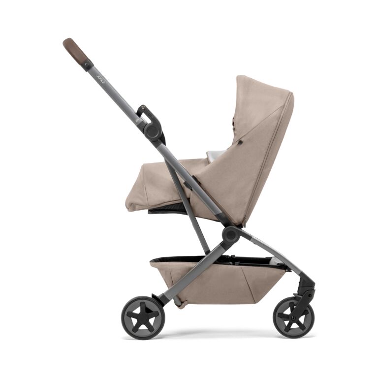 Medium-Joolz Aer2 Nest to seat_With legcover_Side View_Sandy taupe