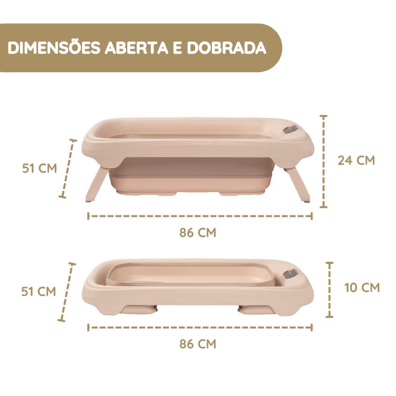 Maxi-Cosi Banheira Indigo dimensões aberta e dobrada