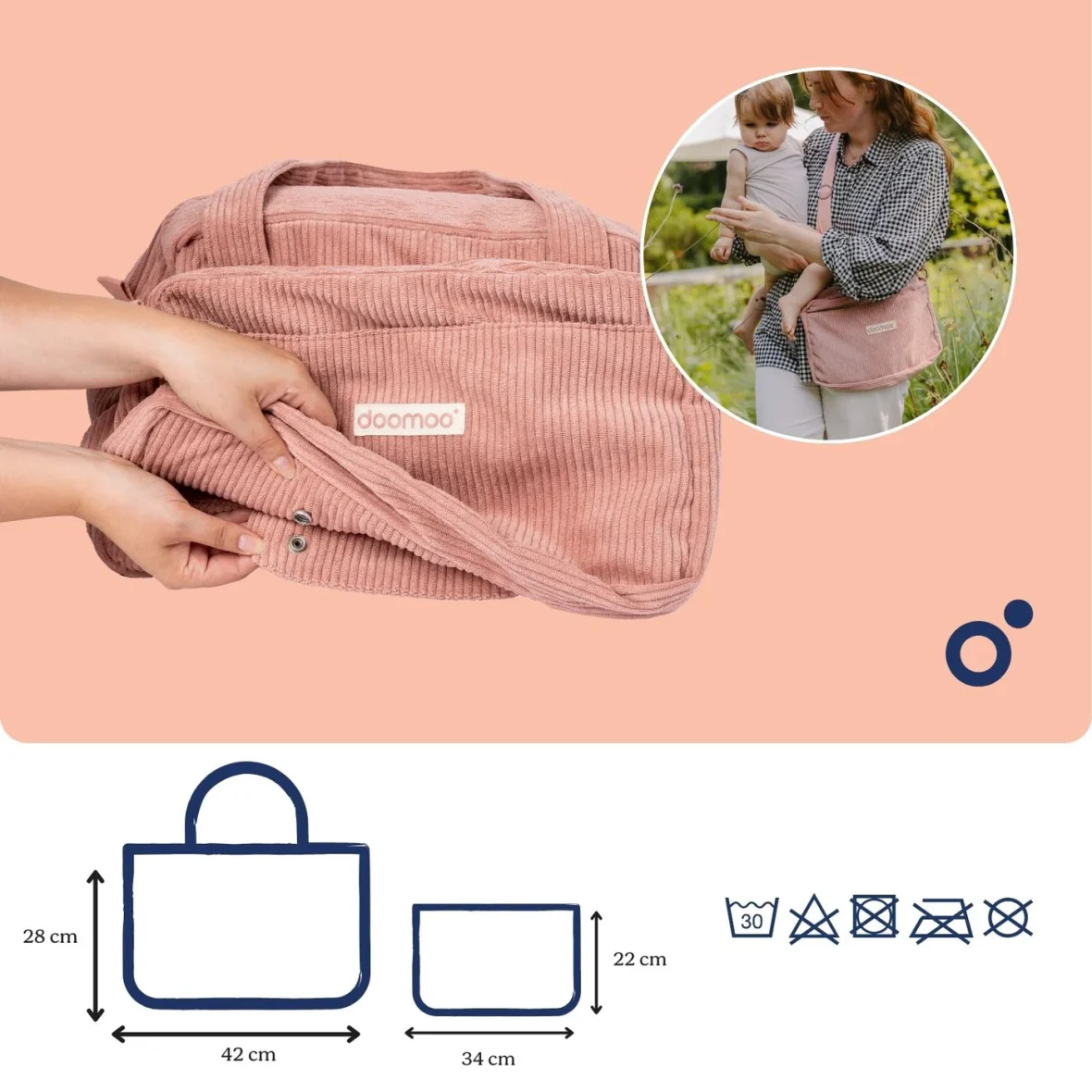 Doomoo Mala Muda Fraldas Fluffy – Corduroy Rosa