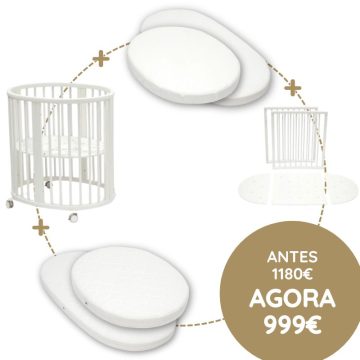 Stokke Sleepi Mini Berço + Extensão + Colchões + Lençóis - White